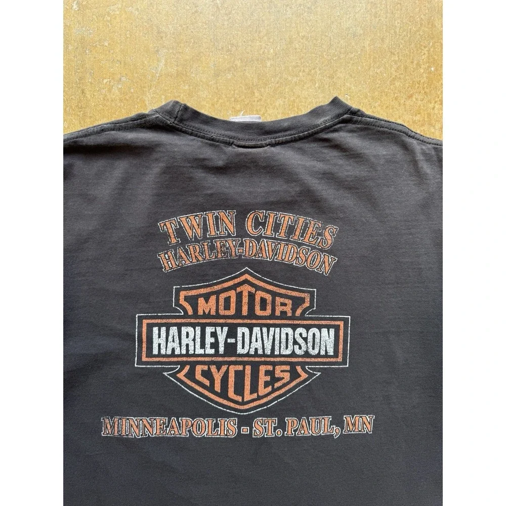 Harley Davidson Faded & Distressed Flames Wolf Minneapolis Biker Y2K T-Shirt (L)